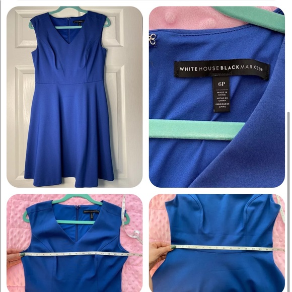 White House Black Market Dresses & Skirts - 6 | White House Black Market Blue Ponte Knit Fit & Flare Skater Dress w Pockets
